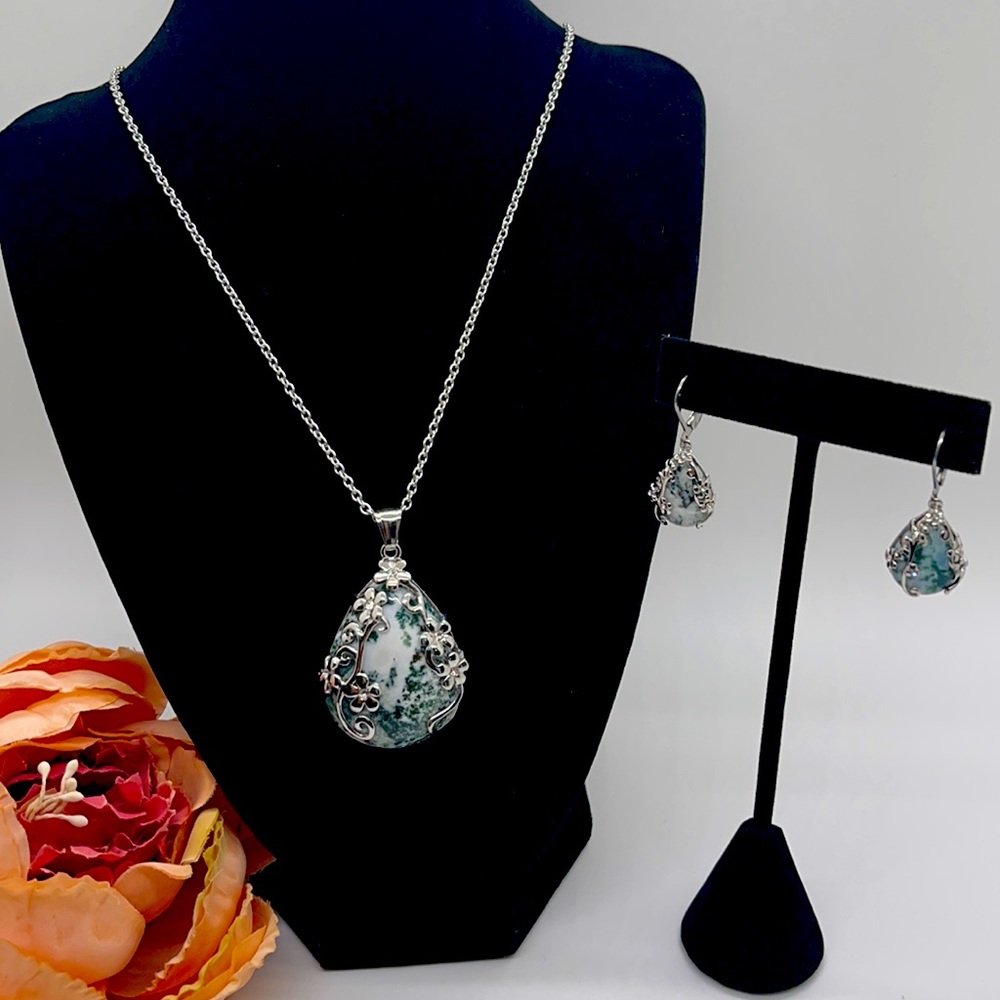 Enhanced Dendritic Agate Necklace and Earring set